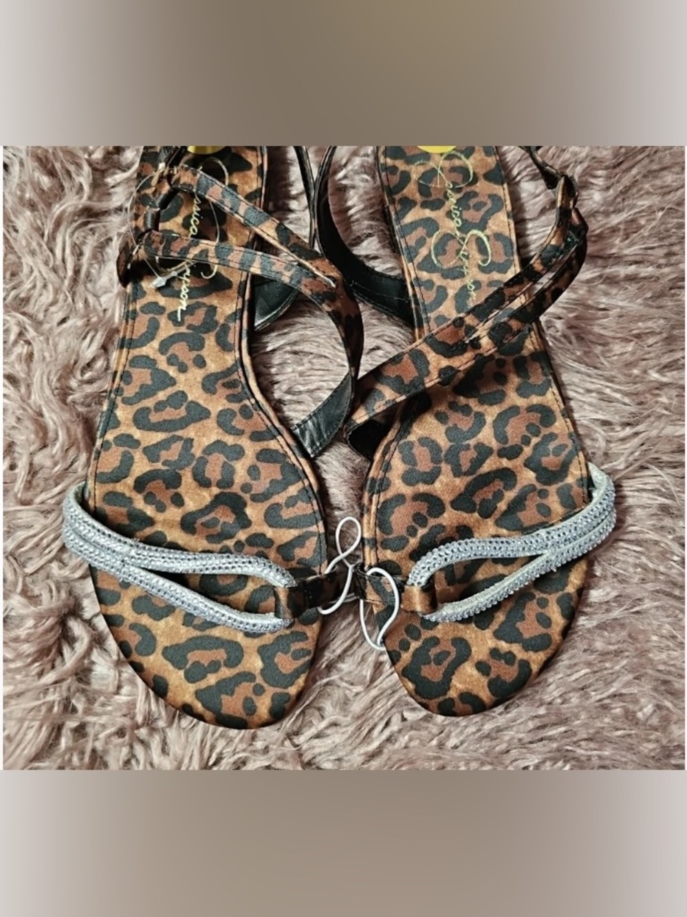 Jessica Simpson Leopard Print Slingback Sandal with Rhinestone Accent